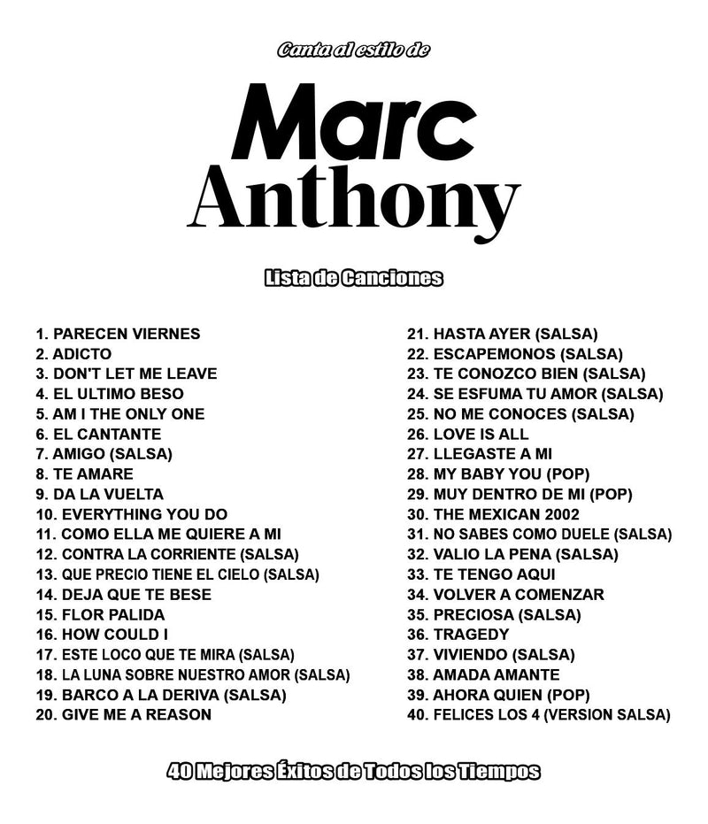 Karaoke Marc Anthony DVD 40 Best Songs Ever