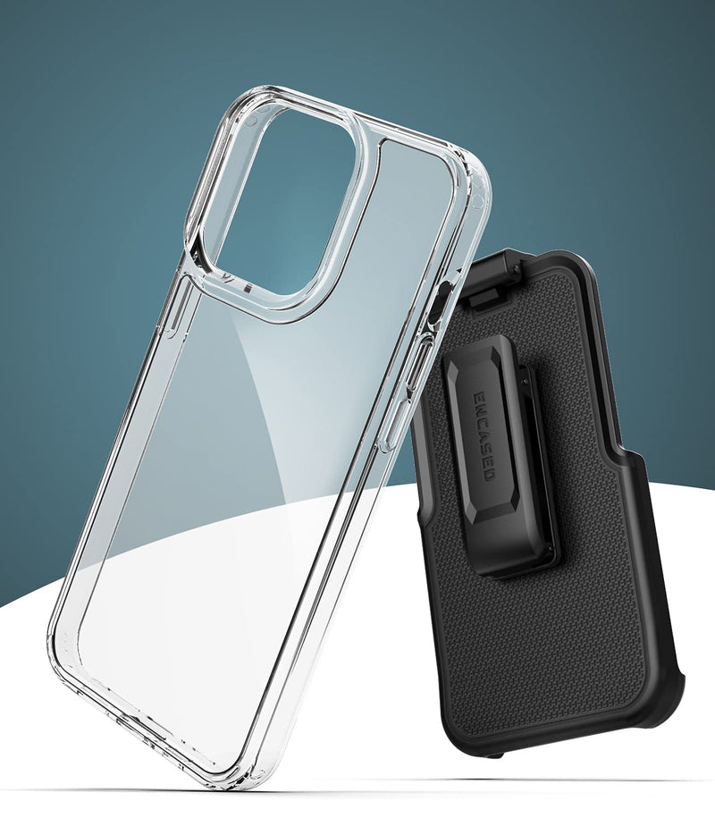 [AUSTRALIA] - Encased Belt Case Designed for iPhone 13 PRO MAX Clear Case with Holster Clip (Transparent Cover with Phone Holder) 2021 Release Clear Back 
