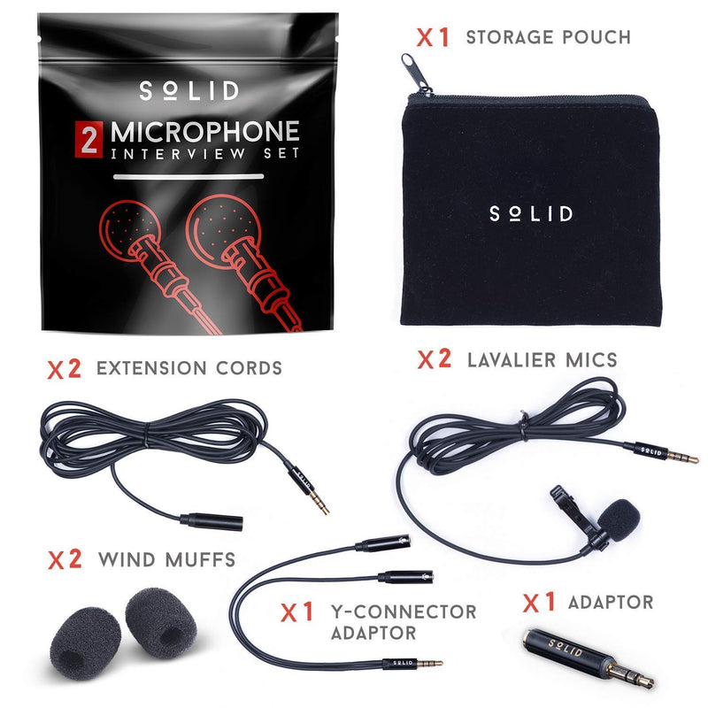 SoLID (TM) Lavalier Lapel Microphone 2 Pack Complete Set Omnidirectional Mic for Desktop PC Computer, Mac, Smartphone, iPhone, GoPro, DSLR, Camcorder for Podcast, YouTube, Vlogging, and DJs