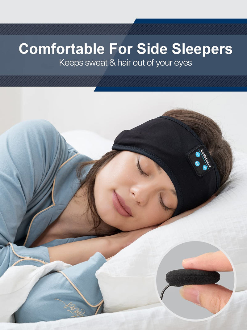 Lullaband Sleep Headphones, 10+ Hours Play Time with Stereo HD Hi Fi Speakers, Sleeping Headphones Bluetooth Headband for Office Nap Air Travel Relaxing Meditating Cool Tech Gadgets Unique Gifts Black