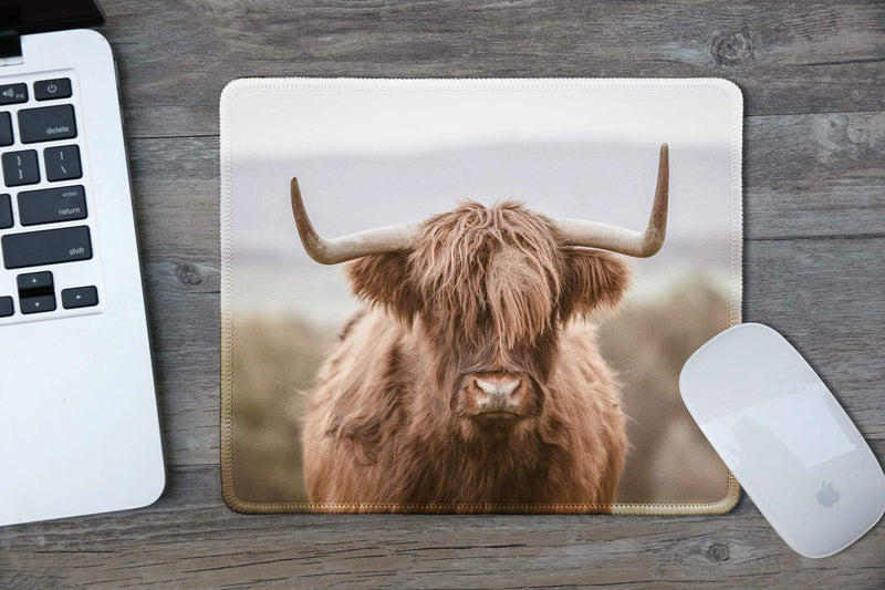 dealzEpic - Art Mousepad - Natural Rubber Mouse Pad Printed with Highland Cattle Cow - Stitched Edges - 9.5x7.9 inches