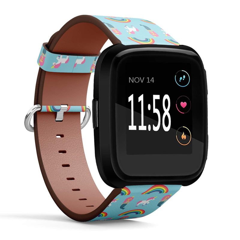 Q-Beans Replacement Band, Compatible with Fitbit Versa/Versa 2 / Versa Lite - Leather Band Bracelet Strap Wristband Accessory with Quick-Release Pins // Mermaids Unicorns Rainbows