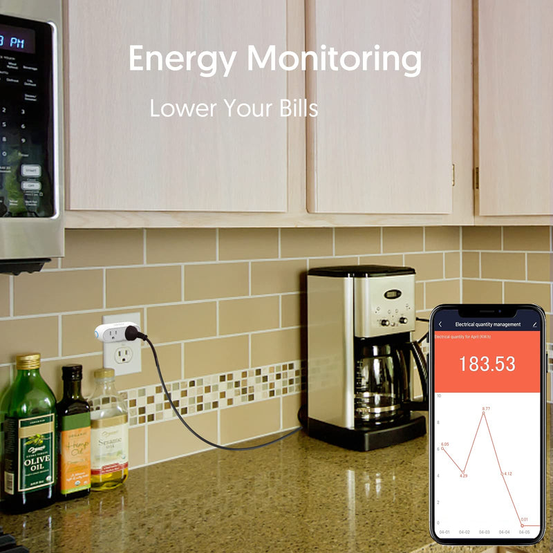 Energy Monitor Smart Plugs That Work with Alexa Google Home Siri - Wireless 2.4G WIFI Outlet w/ Smart Life Tuya Avatar Controls IFTTT - 10A Mini Dual Socket Enchufe Inteligente with Timer - 1 Pack