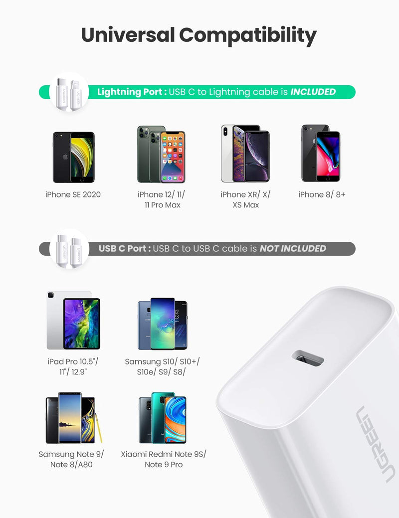 UGREEN USB C Charger 18W with Lightning Cable to USB C PD iPhone Charger 3FT MFi Certified for iPhone 13 Mini 13 Pro Max 12 Pro Max XR X 11 8 Plus iPad