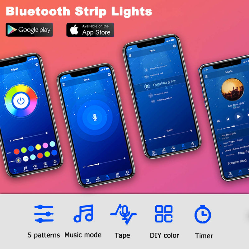 Phopollo Bluetooth Led Strip Lights, 32.8ft Flexible Led Lights with Phone Control and 24 Keys Remote for Bedroom, House and Holiday Decoration