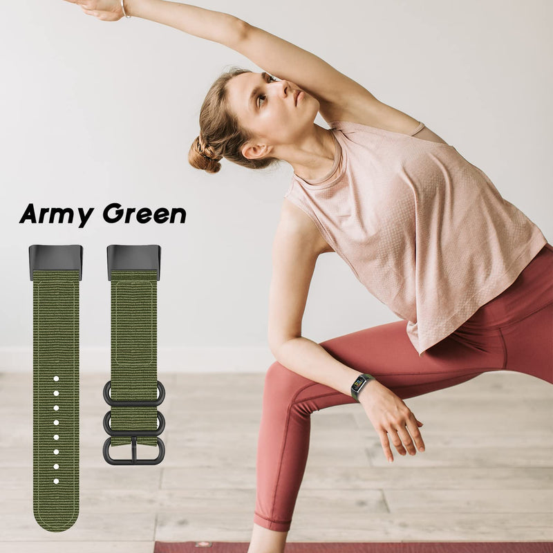 eiEuuk Watch Band Compatible with Fitbit Charge 5 Fabric Strap,Adjustable Woven Nylon Bracelet Breathable Sport Wrist Strap Replacement for Fitbit Charge5 Women Men Army Green
