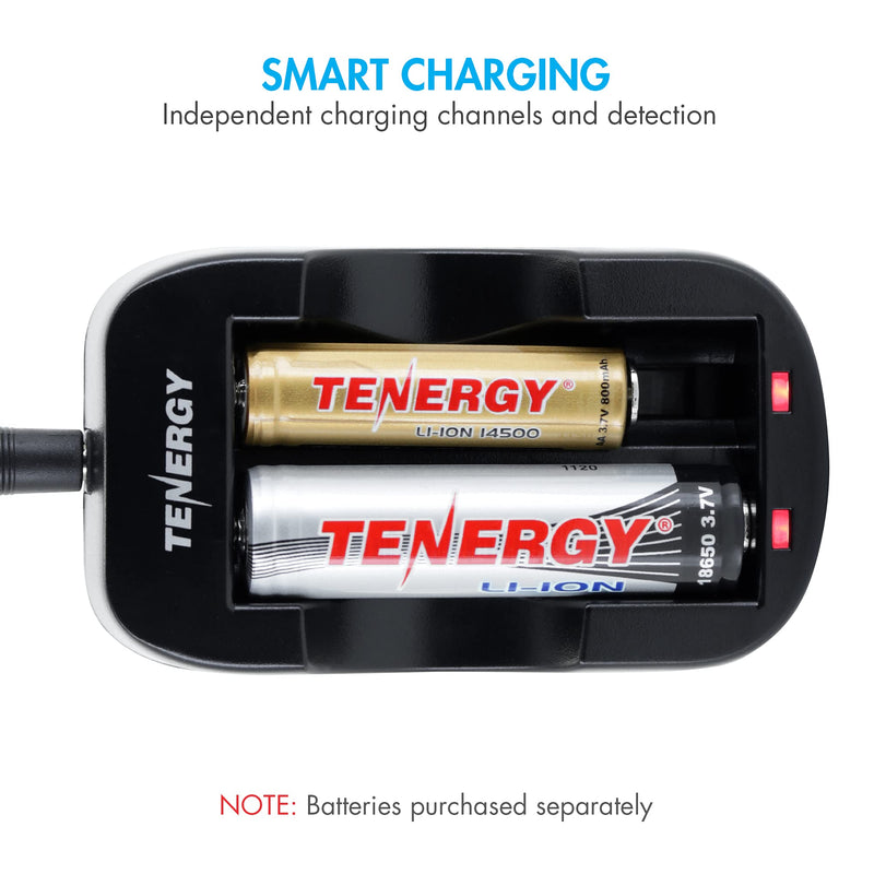 Tenergy TN269 2-Channel Li-ion 18650 18500 14500 Fast Battery Charger, 1A Charging Rate