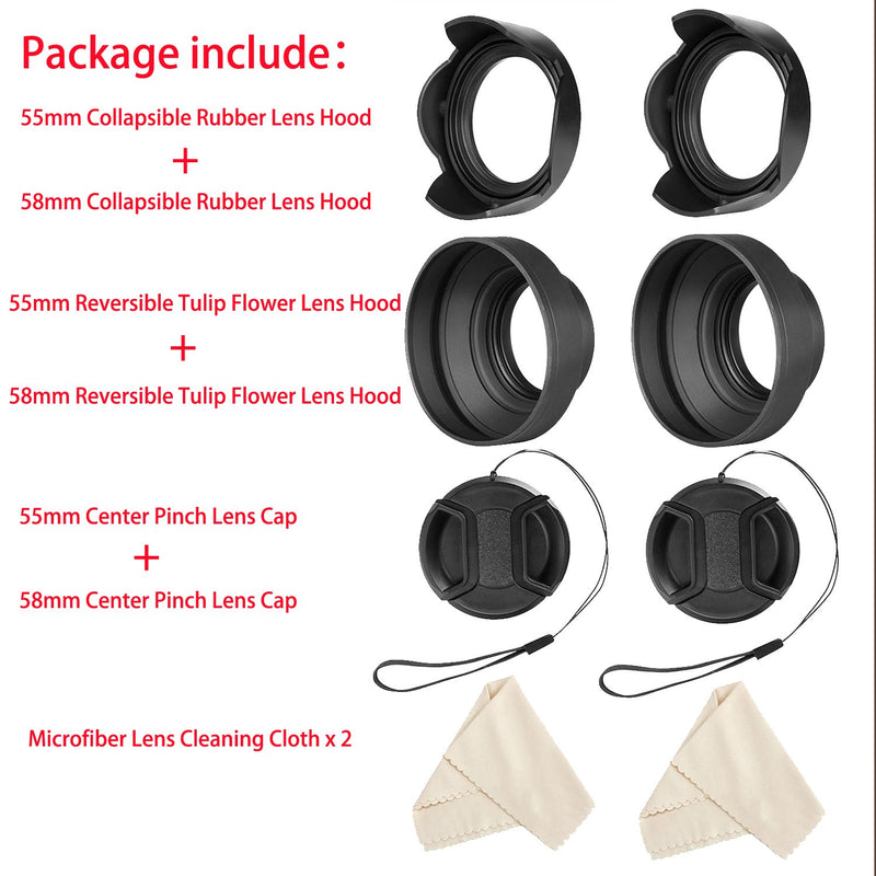 Veatree 55mm and 58mm Lens Hood Set Compatible with Nikon D3400 D3500 D5300 D5500 D5600 D7500 DSLR Camera with AF-P DX NIKKOR 18-55mm f/3.5-5.6G VR, AF-P DX NIKKOR 70-300mm f/4.5-6.3G ED Lenses