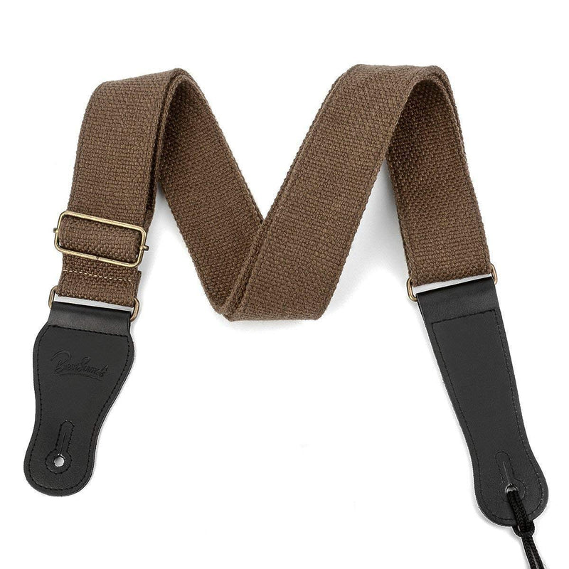 BestSounds Guitar Strap 100% Soft Cotton Genuine Leather Ends Strap for Acoustic Guitar, Electric Guitar, Bass & Mandolins (Coffee) Coffee