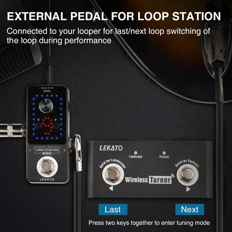 LEKATO Looper External Pedal for Guitar Effect Pedal 9 Loops Switching Track Replace the Functions of all Forward, Back Buttons and Control the Tuner Function and Rechargeable Page Pedal Tuner