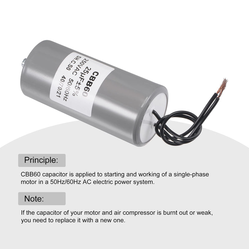 MECCANIXITY CBB60 Run Capacitor 25uF 250V AC 2 Wires 50/60Hz Cylinder 98x45mm with M8 Fixing Stud for Air Compressor Water Pump Motor