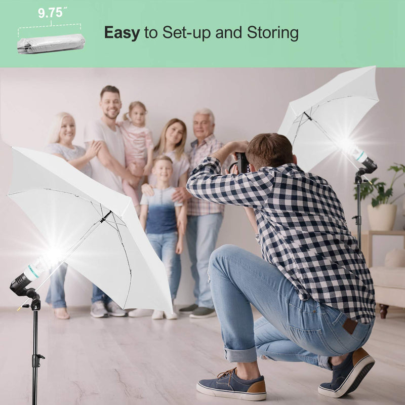 LS LIMO STUDIO LIMOSTUDIO 33" 3-Fold Ultra-Compact Professional Photography Studio Lighting Flash Translucent White Soft Umbrella Kit, Light Holder, 6500K Lighting Bulb, Portrait Shooting, AGG3107