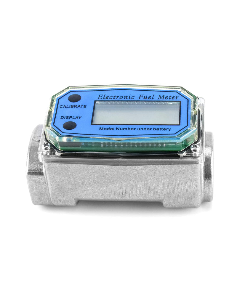 QWORK Digital Turbine Flow Meter, LCD Digital Display with1 Inch NPT Counter Gas Oil Fuel Flowmeter for Diesel, Kerosene, Gasoline