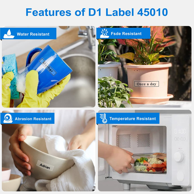 D1 Label 45010 Replacement for Dymo D1 Label Tape Refill 45010 S0720500, 1/2 in x 23 Ft Black on Clear Label Maker Tape for LabelManager 160 210D 260P 450D, 4 Packs Black on Clear-4p