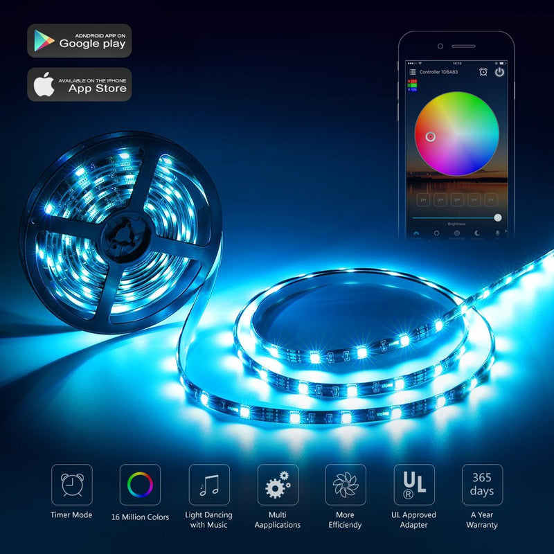 [AUSTRALIA] - Nexlux LED Strip Lights, WiFi Wireless Smart Phone Controlled 16.4ft Non-Waterproof Strip Light Kit Black Color Changing Lights,Working with Android and iOS System,IFTTT 