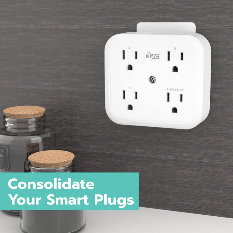 KMC Smart Tap Mini 2-Pack, 4-Outlet Wall Mounted Multiple Smart Plug Adapter, 3 Independently Controlled Wi-Fi Smart Outlets, Compatible with Alexa & Google Assistant, No Hub Required 2 PACK