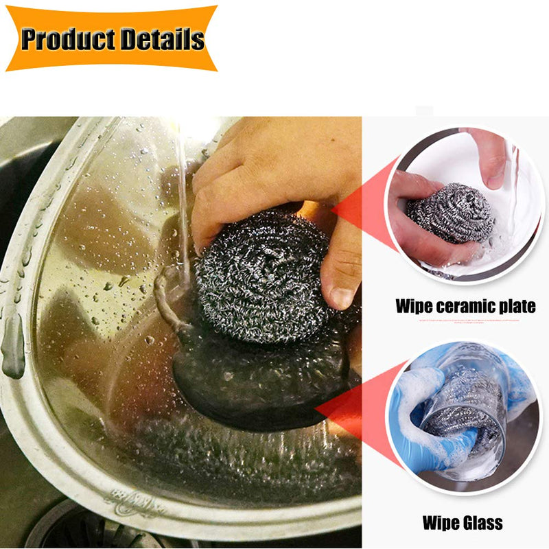 16 PCS Stainless Steel Sponges Scrubbers Cleaning Ball Utensil Scrubber Density Metal Scrubber Scouring Pads Ball for Pot Pan Dish Wash Cleaning for Removing Rust Dirty Cookware Cleaner (16 Packs) 16 Packs