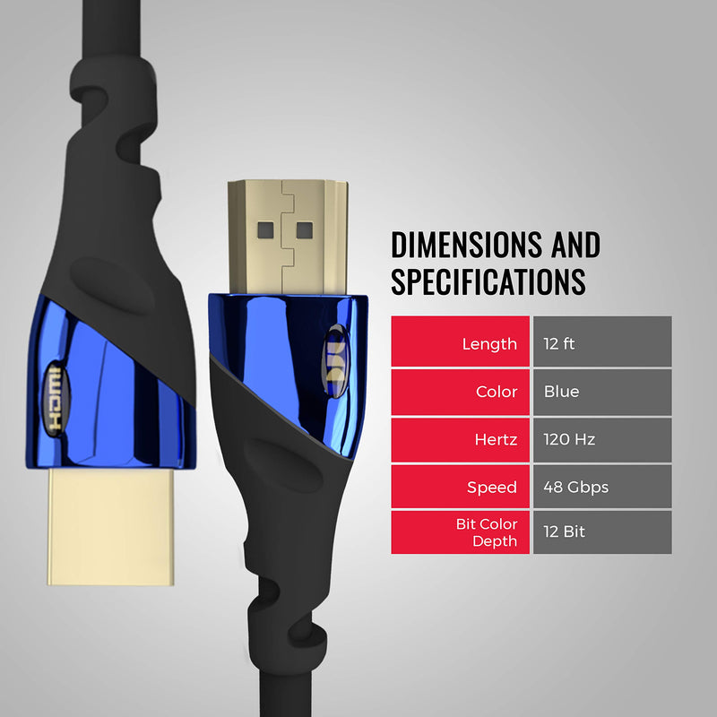 Monster Ultra High-Speed 8K Cobalt HDMI 2.1 Cable at 48 Gbps 12 ft