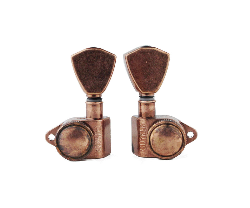 [AUSTRALIA] - Guyker Guitar Locking Tuners (3L + 3R Handed) - 1:21 Models Rear Lock String Tuning Key Pegs Machine Head with Trapezium Handle Replacement for Electric, Folk or Acoustic Guitars - Antique Bronze 