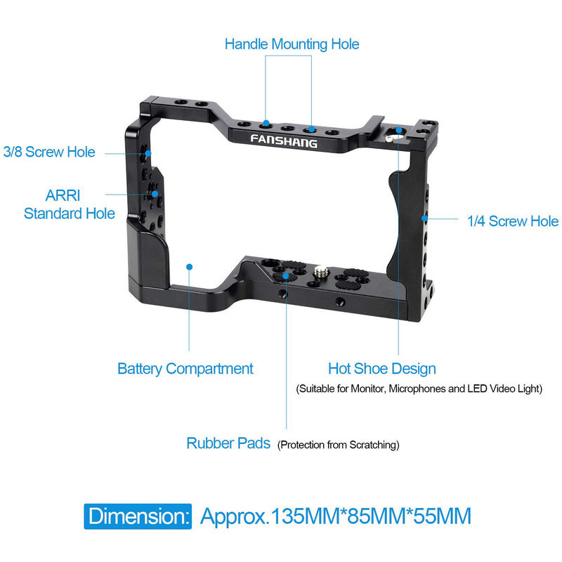 FANSHANG A6400 Camera Cage for Sony A6400, Camera Video Stabilizers with 1/4" 3/8" Mounting Points Built-in Cold Shoe Aluminum Alloy Special Vlog Housing Rig Cage for Youtuber Vlogger Video Shooting