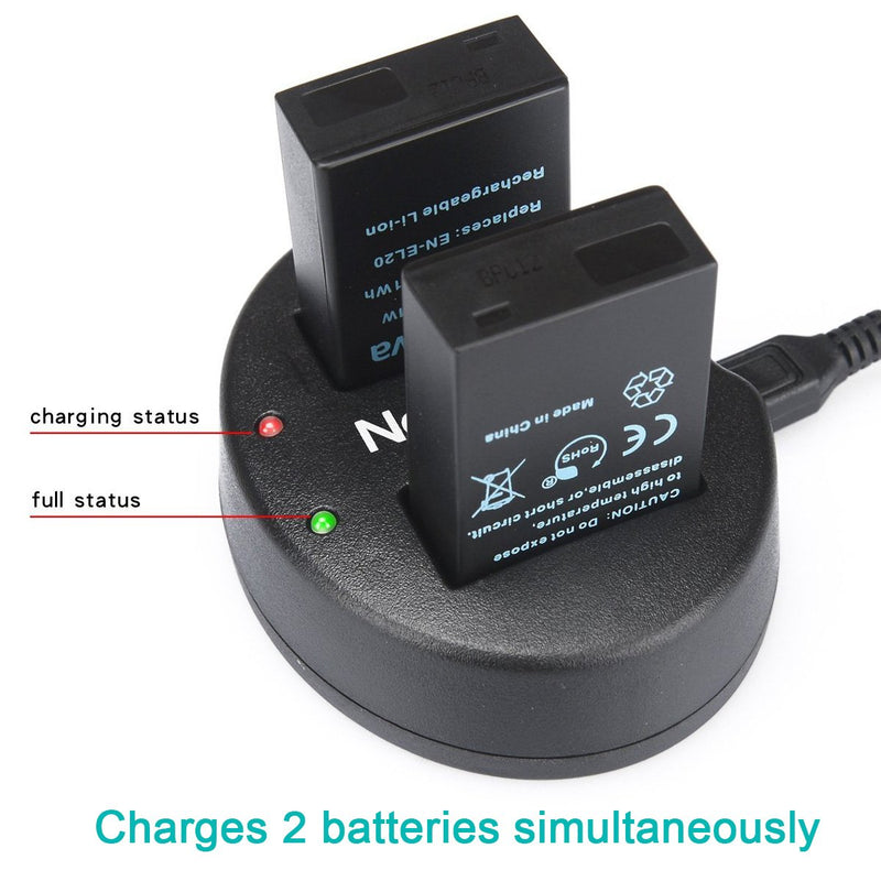 Newmowa EN EL20 Replacement Battery (2 Pack) and Dual USB Charger for Nikon EN-EL20,Nikon EN-EL20a, Nikon Coolpix P1000, Nikon 1 J1,Nikon 1 J1/1 J2/1 J3/1 S1/1 V3,and Blackmagic Pocket Cinema