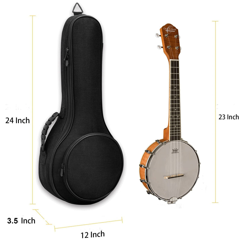 Deviser banjolele case 0.5 Inch Thick Padding ABS Handles banjo ukelele case linen fabric 12mm 24Inch banjo ukulele gig bag with Felt picks Black