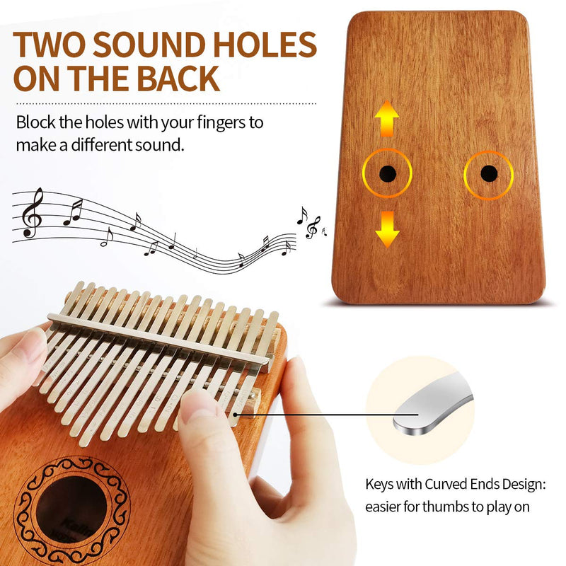 BoutiQ Kalimba 17 Keys Thumb Pianos - with Notation and Tune Hammer, Portable African Finger Piano, Easy to Learn Musical Instrument for Kids Adult Beginners