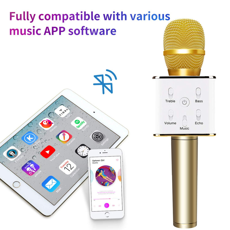 [AUSTRALIA] - TOSING Q7 Wireless Bluetooth Karaoke Microphone,10W Dual Speakers Portable Handheld Karaoke Machine Christmas Birthday Home Party for Kids/Adults iPhone/iPad/Tablet/TV/PC/Android Smartphone(Golden) 