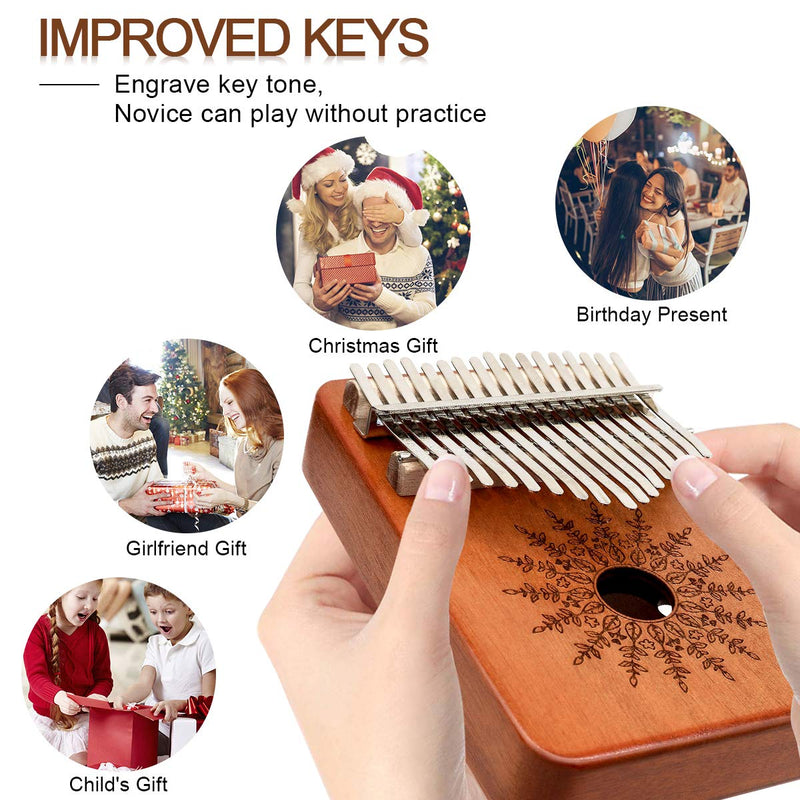 Kalimba 17 Keys Thumb Piano,Mbira Sanza Wood Finger Piano,Portable Musical Instrument with Tuning Hammer & Study Instruction,Gift for Adult Kids Beginners Professional