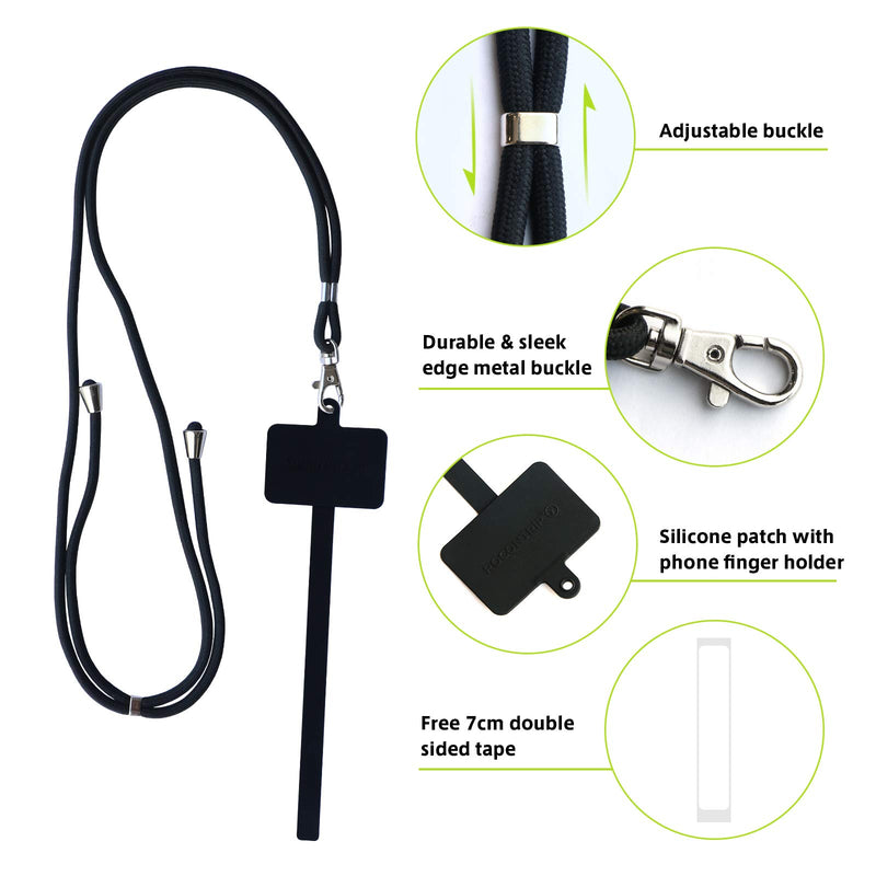 Silicone Phone Lanyard 3 in 1 Phone Grip Universal Crossbody Lanyard (black) Black