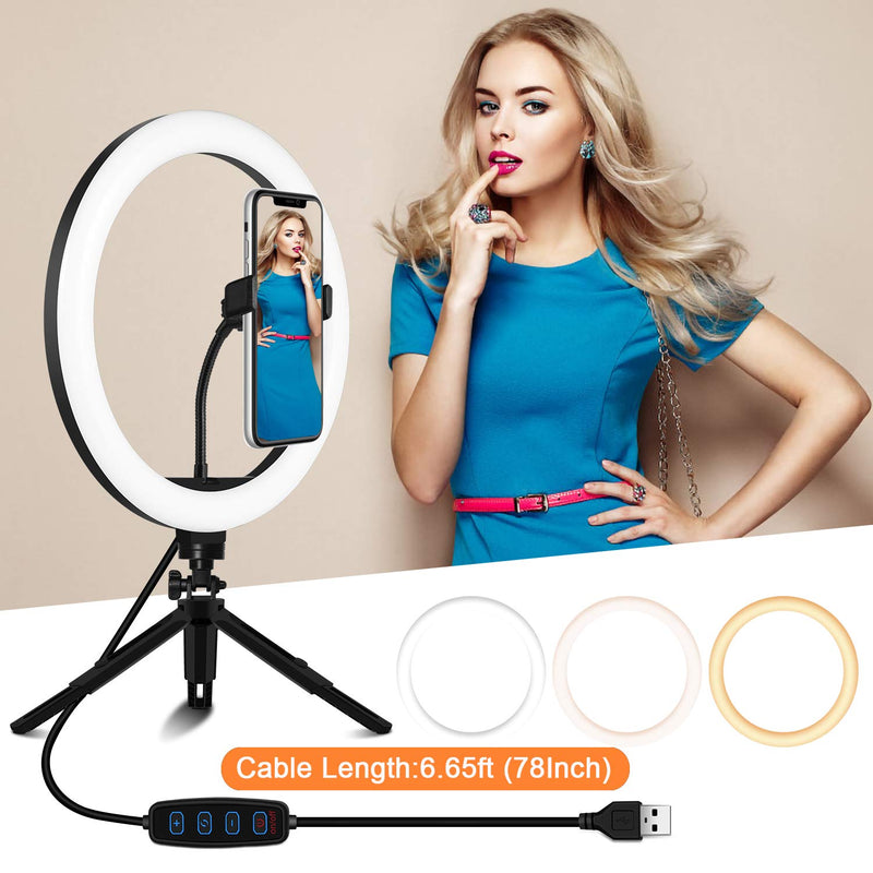 Desk Ring Light 12" with Tripod Stand and Phone Holder Professional LED Ring Light Kit for Live Streaming & YouTube Video, Dimmable Makeup Ringlight with 3 Light Modes and Wireless Bluetooth Remote 12 Inch