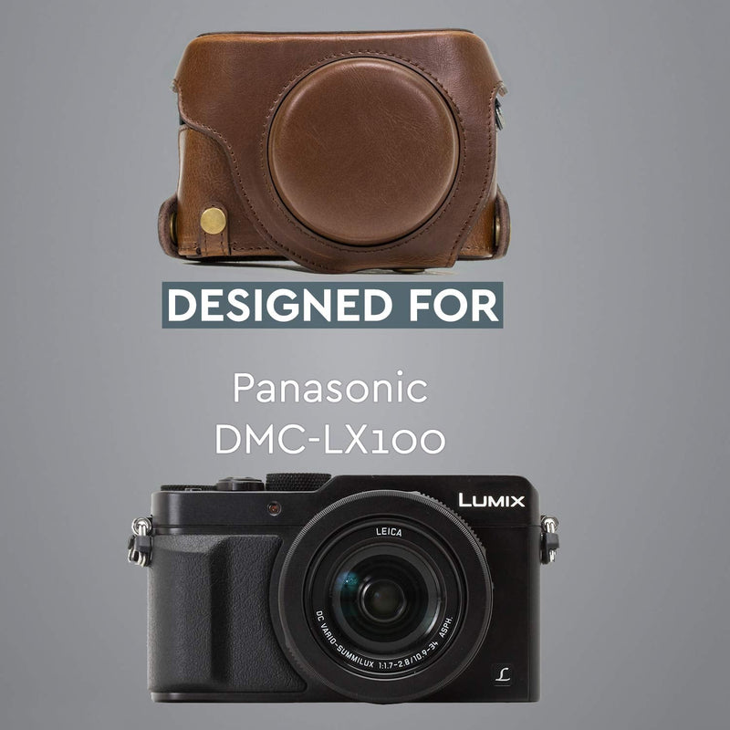 MegaGear Ever Ready Protective Leather Camera Case, Bag for Panasonic LUMIX LX100, DMC-LX100 Camera (Dark Brown)