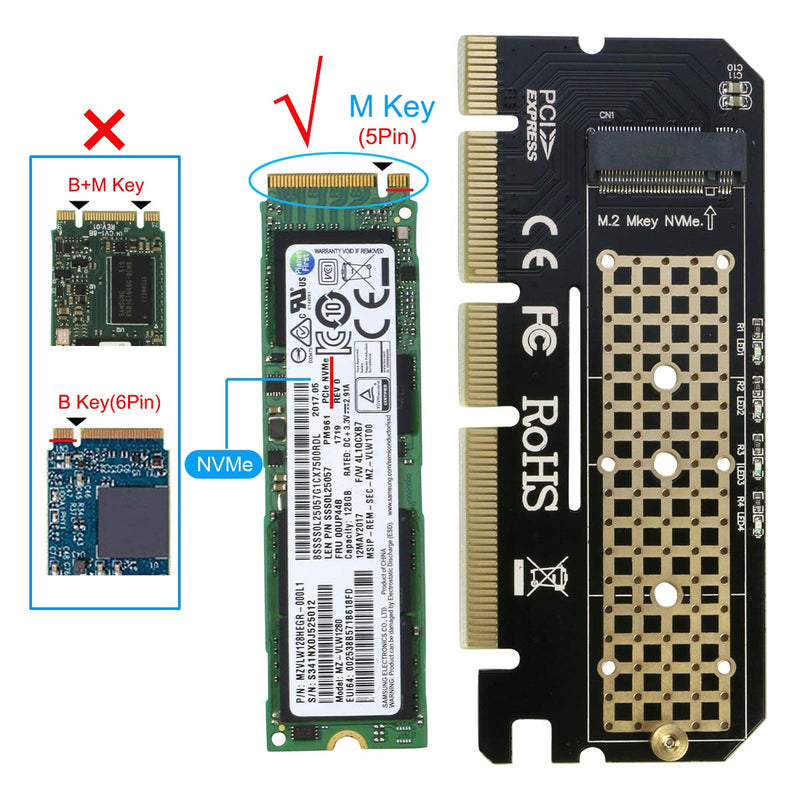 RIITOP NVMe Adapter M.2 PCIe SSD to PCI-e x4/x8/x16 Converter Card with Heat Sink for M.2 (M Key) NVMe SSD 2280/2260/2242/2230 [Upgraded]