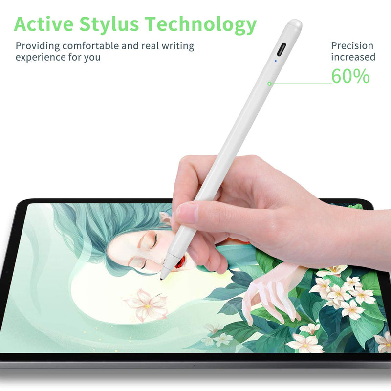 Electronic Stylus for iPad Pro 9.7" Pencil,Active Capacitive Pencil Compatible with Apple iPad Pro 9.7-inch Stylus Pens,Good on Drawing and NotesType-C Rechargeable Pen, White