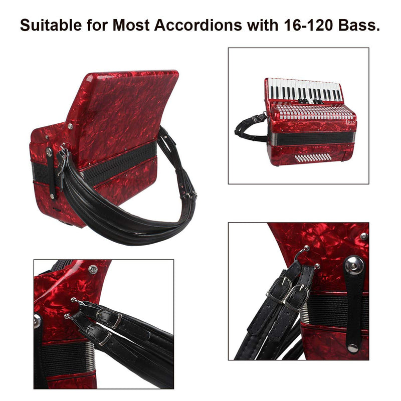 Black Accordion Straps Leather Soft PU Accordion Straps Padded Harness Strap with Adjustable Buckles for 16-120 Bass Accordions, Pack of 2