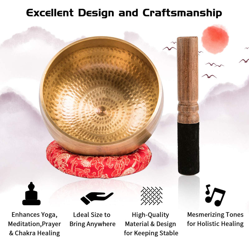 Tibetan Singing Bowl Set~ 3.7" Premium Meditation Sound Bowl with Exquisite Workmanship~ Handcrafted in Nepal~ Promotes Peace, Chakra Healing, Mindfulness(Dual Surface Mallet & Silk Cushion Included) Small