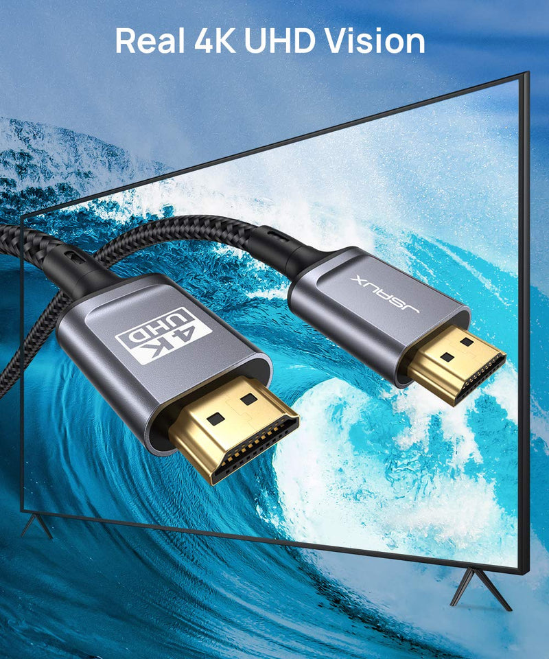 4K@60Hz HDMI Cable 10ft, JSAUX High Speed 18Gbps HDMI 2.0 Cable - 4K HDR, 3D, 2160P, 1080P, Ethernet - 28AWG Braided Cord - Audio Return(ARC) Compatible with UHD TV, Blu-ray, Xbox, PS4 PS3, PC-Grey Grey