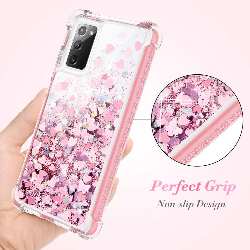 Caka Case for Galaxy Note 20 Glitter Case Clear Full Body Bling Liquid Sparkle Girly Girls Women Flowing Quicksand Waterfall Bumper Phone Case for Samsung Galaxy Note 20 (6.7 inch) (Rose Gold) Rose Gold