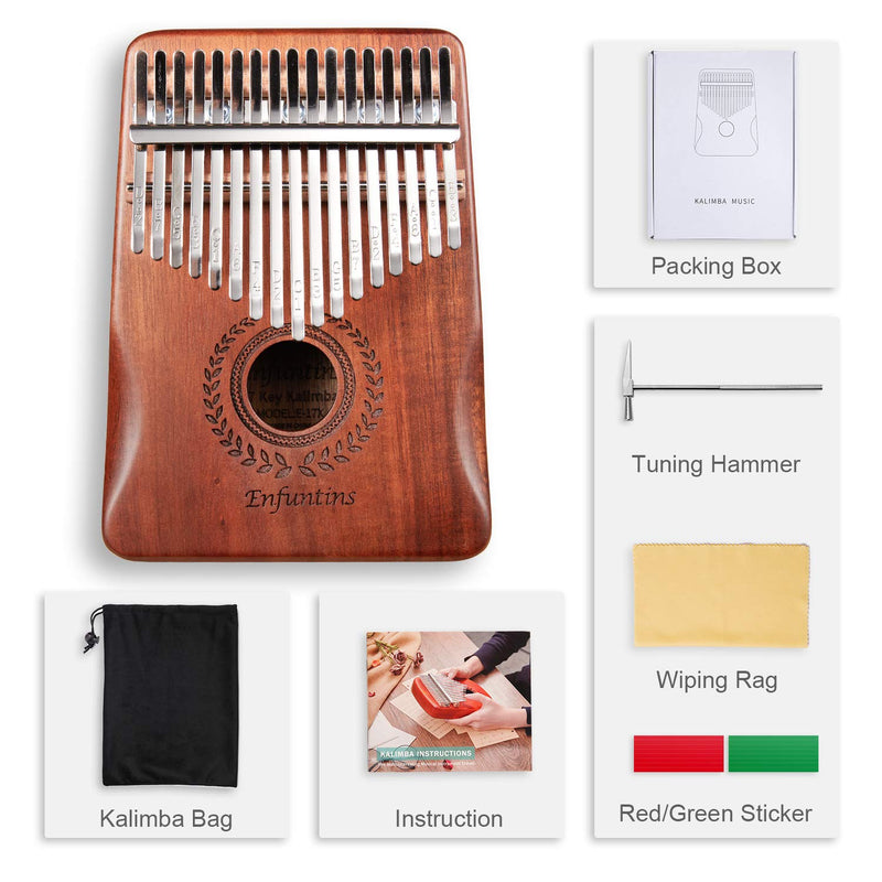 Enfuntins Kalimba 17 Key Thumb Piano, Solid koa Wood High Performance Portable Mbira Finger Piano, Gifts for Kids Adult Beginners with Tuning Hammer and Study Instruction