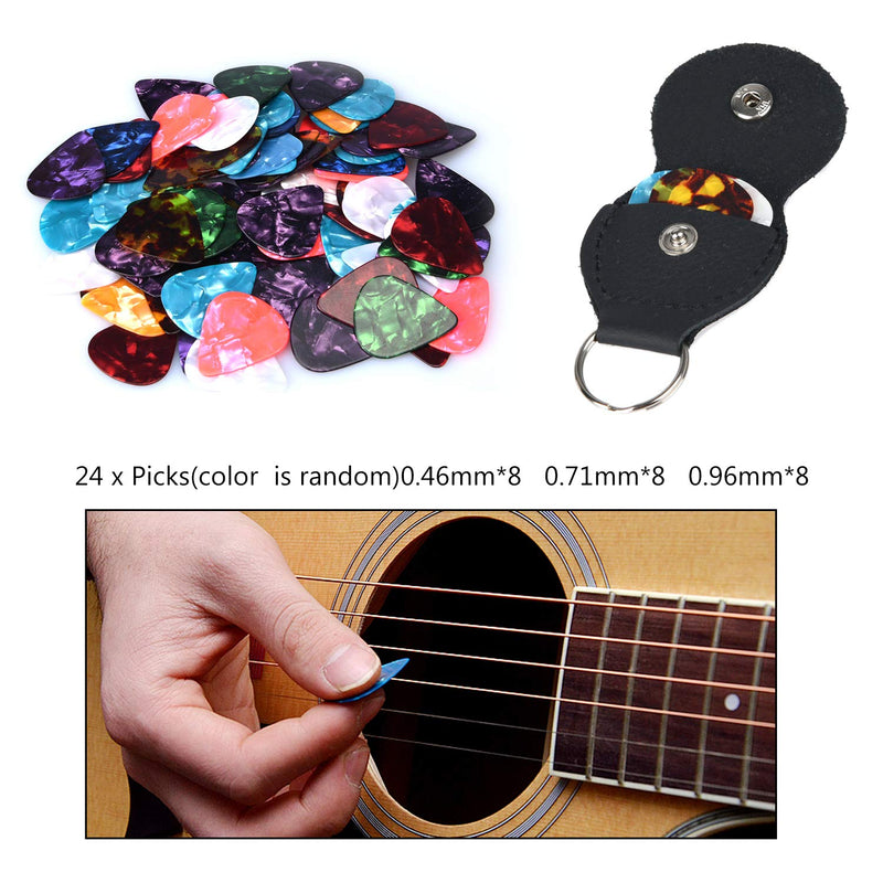 PlasMaller Guitar Pick Holder Case Bag with 24pcs Acoustic Electric Guitar Colorful Picks 0.46mm/ 0.71mm/ 0.96mm + Little Picks Holder Set (Black) Black