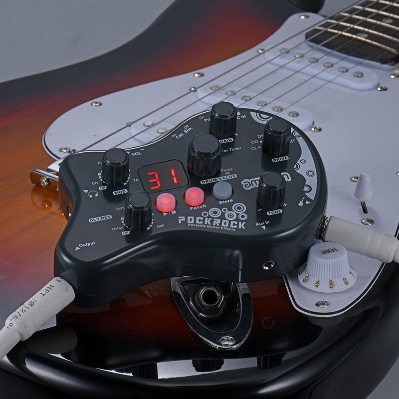 ammoon PockRock Guitar Pedal Portable Multi-effects Processor Effect Pedal 15 Effect Types 40 Drum Rhythms Tuning Function with Power Adapter-Dark Grey Dark Grey