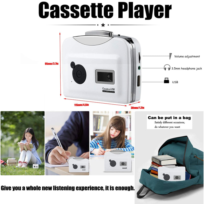Lazmin Standalone Cassette Player, USB Cassette Tape to MP3 Converter Directly to USB Disk Audio Music Player with Earphones