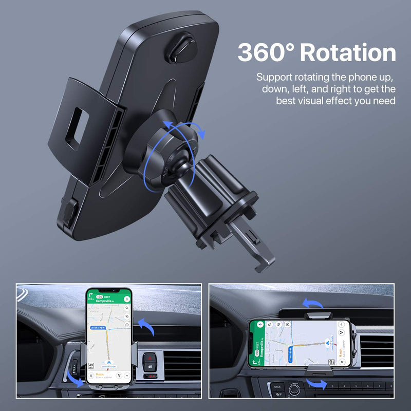 Newest Car Phone Mount, Miracase Air Vent Mount Ultra Stable & Hands-Free, Thick Case Friendly and 360° Rotation, Universal Cell Phone Holder for Car Compatible for iPhone Samsung and All Smartphones Black