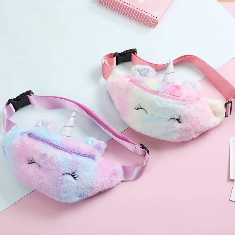 YuDanae Rainbow Unicorn Plush Fuzzy Fanny Pack Waist Bag Cute Bum Bag for Kids Girls(Purple) Purple