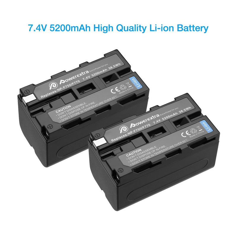 Powerextra 2 Pack Replacement Sony NP-F750 Battery for Sony NP-F730, NP-F750, NP-F760, NP-F770 Battery and Sony CCD-TRV215 CCD-TR917 CCD-TR315 HDR-FX1000 HDR-FX7 HVR-V1U HVR-Z7U HVR-Z5U Camcorder