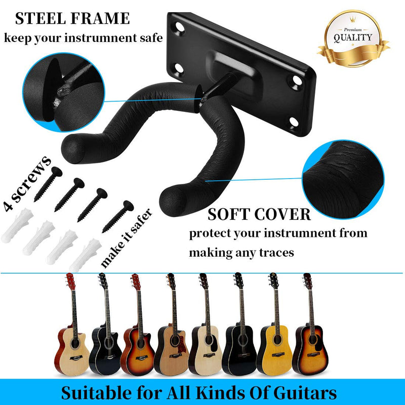 Guitar Wall Mount Hanger Guitar Hanger hook holder for Electric Acoustic and Bass Guitar with Picks and Pick Holders