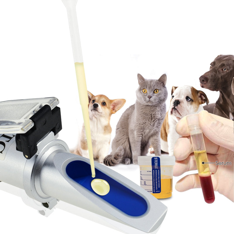 Clinical Refractometer,Tri-Scale-Serum Protein 2-14g/dl,Urine Specific Gravity 1.000-1.060SG for Veterinary Cat,Dog, Pets w/Extra LED Light and pipettes Urine SG / Serum Protein