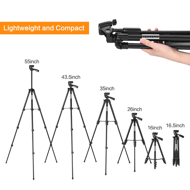 iPad Tripod,TESVERO 55" Extendable Lightweight Aluminum Alloy Tripod Stand with Universal Cell Phone/Tablet Holder, Remote Shutter, Compatible with Smartphone & Tablet & Camera.