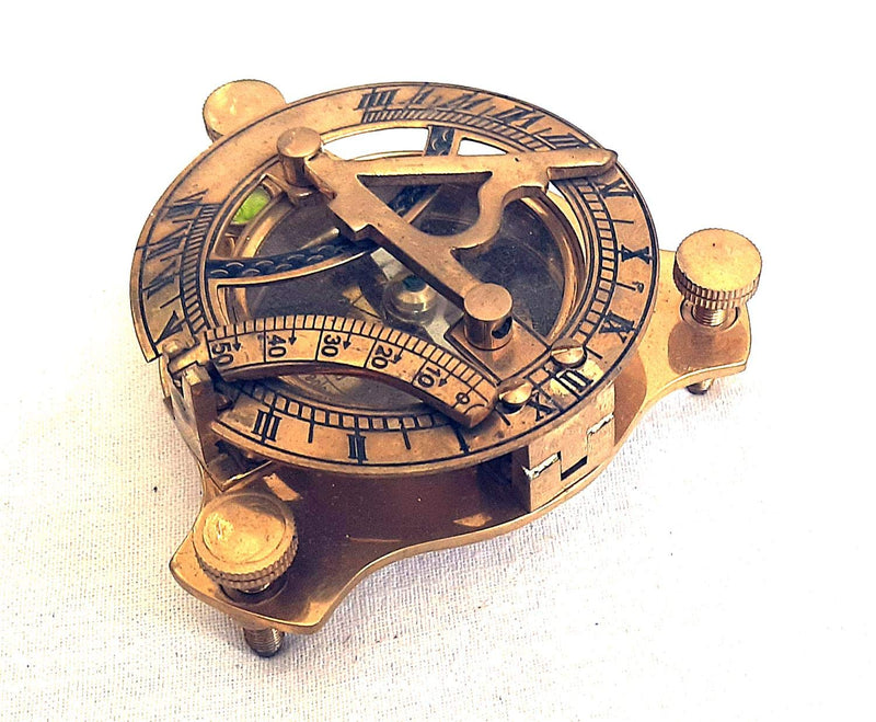 ALADEAN Brass Compass & Sundials Antique Replica Nautical Directional Instrument Navigation Gift Tri Brass Sundial 3"