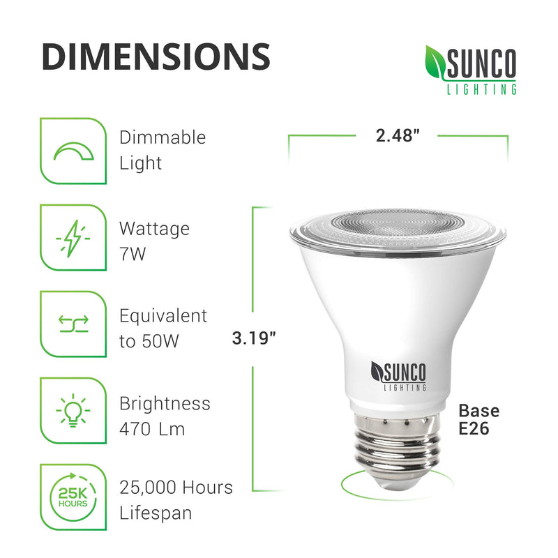 Sunco Lighting 10 Pack PAR20 LED Bulb, 7W=50W, Dimmable, 5000K Daylight, E26 Base, Indoor/Outdoor Spotlight, Waterproof - UL & Energy Star